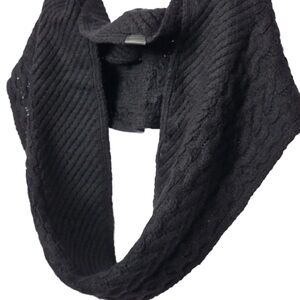 Coach Black Infinity Scarf Wool & Cashmere Chunky Cable Knit  Leather Tag NWT